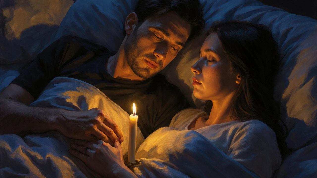 Pár se drží za ruce v klidném soukromí, vztah plný něhy a porozumění.