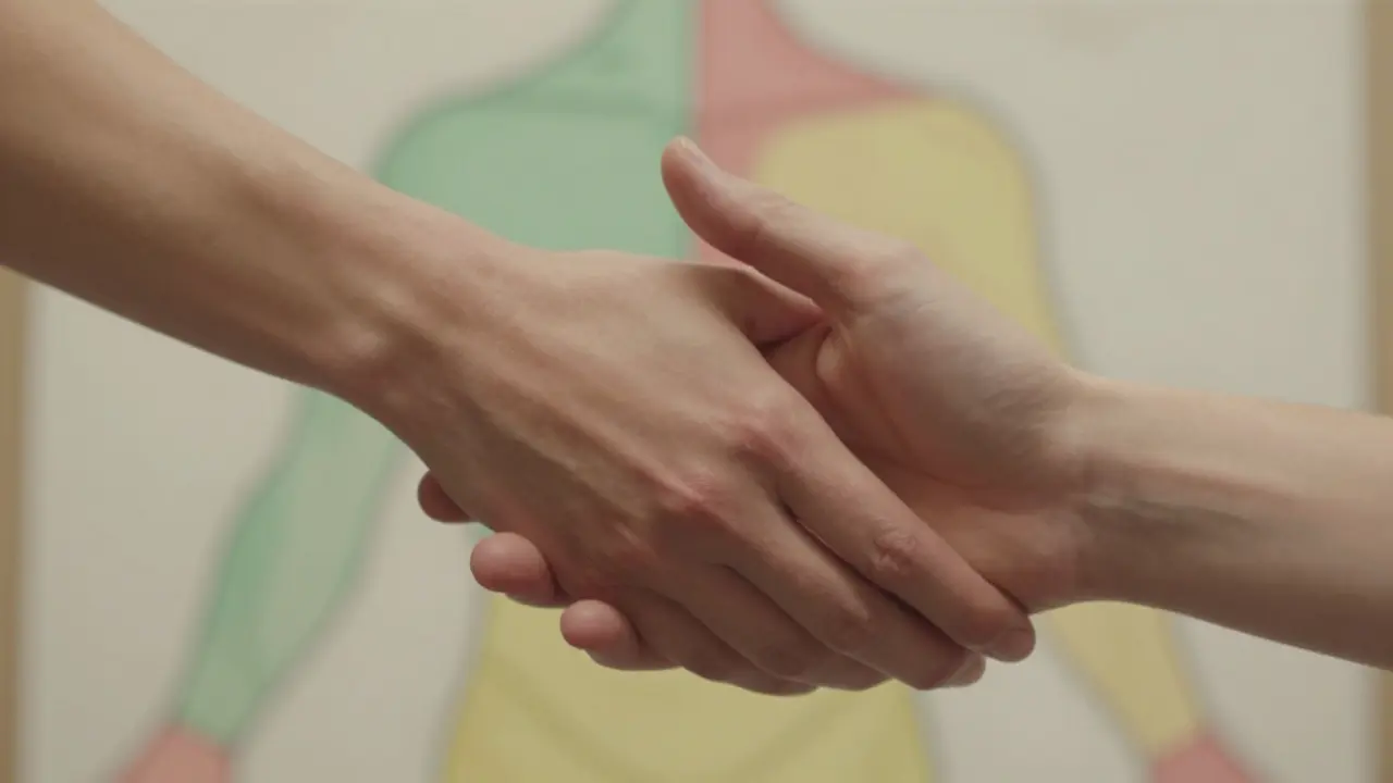 Ruce se jemně dotýkají, symbolizují bezpečný a vědomý kontakt s respektem k hranicím.