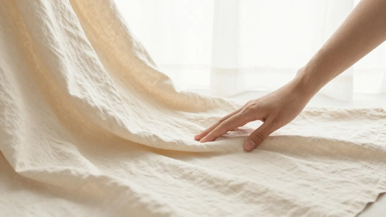 Jemná ruka př položená na lněnou látku, symbolizující citlivý přístup a důvěru.