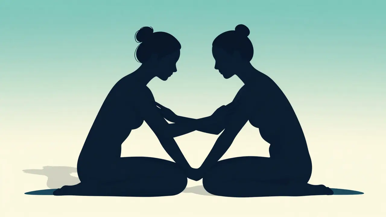 Ilustrace pozice Straddle Whirlpool pro tantrické zrcadlení