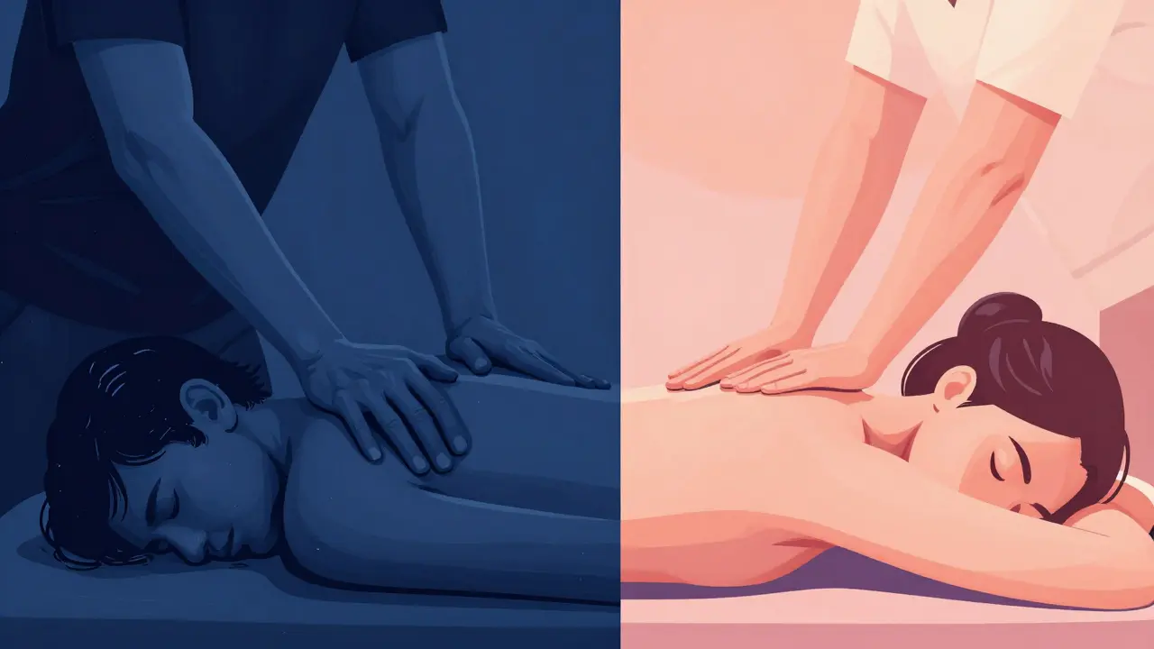 Konceptuální srovnání: agresivní sportovní masáž versus jemná tantra