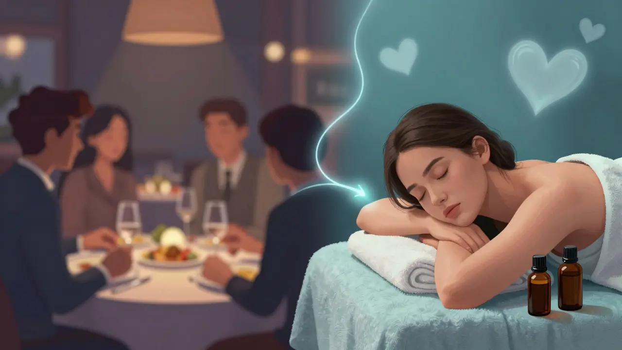 Konceptuální srovnání společenského večera a intimní relaxace pro pár