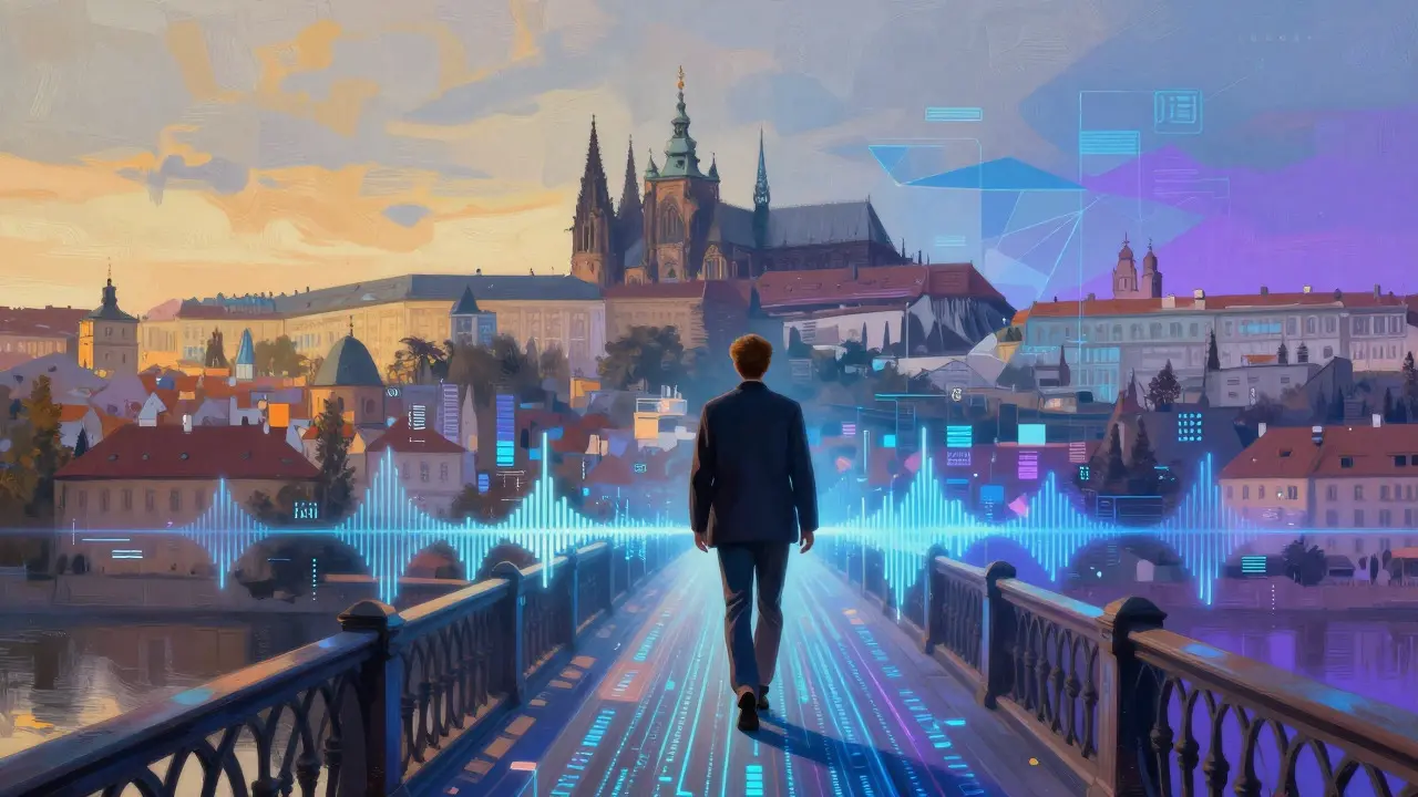 Konceptuální ilustrace budoucnosti jazykových kurzů
