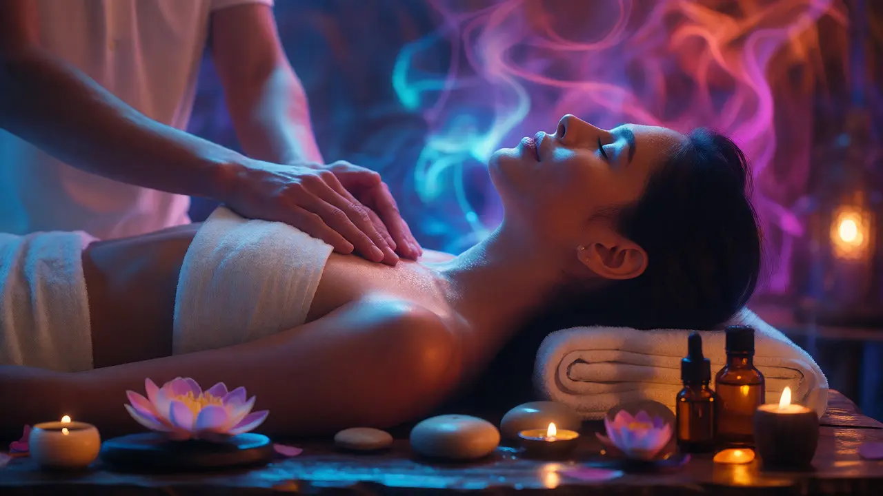 Symbolická scéna znázorňující posvátnost lingam a yoni energií v tantrickém rituálu.